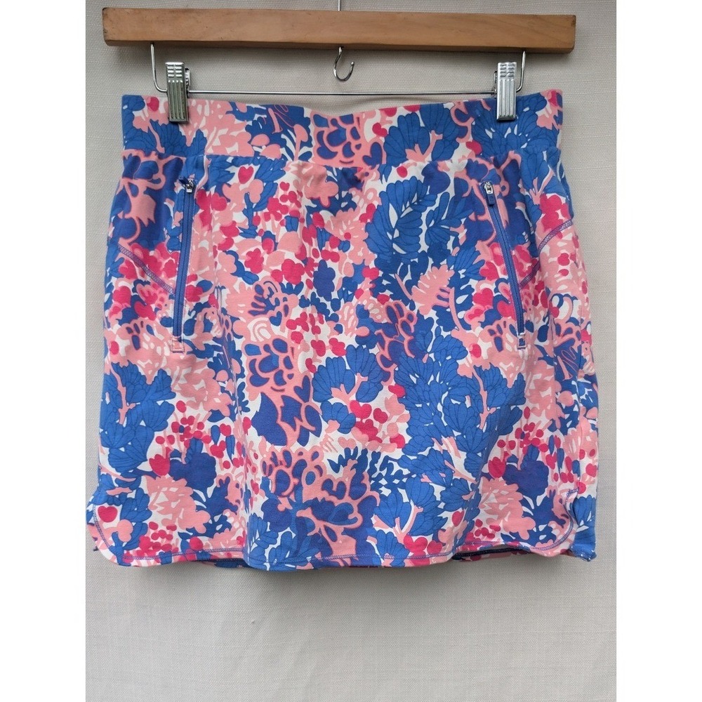 T By Talbots Skort Womens LP Blue Pink Floral Stretch Tennis Golf Skirt Pockets